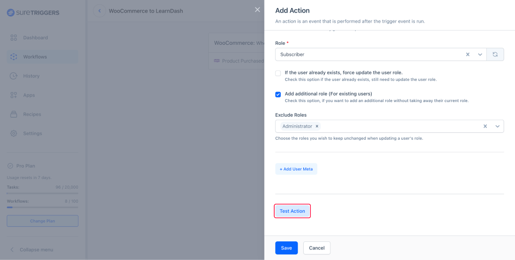Test Action button