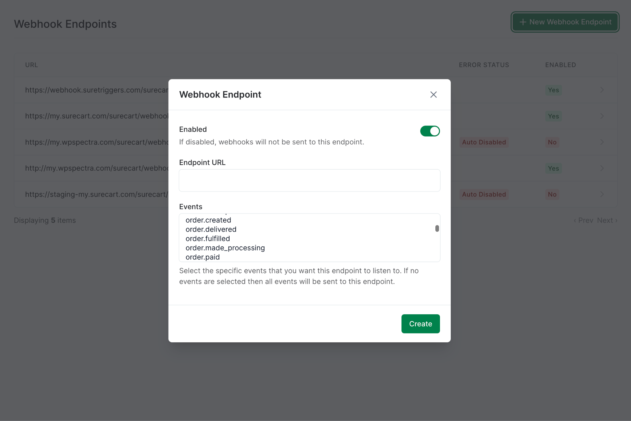 SureCart webhooks